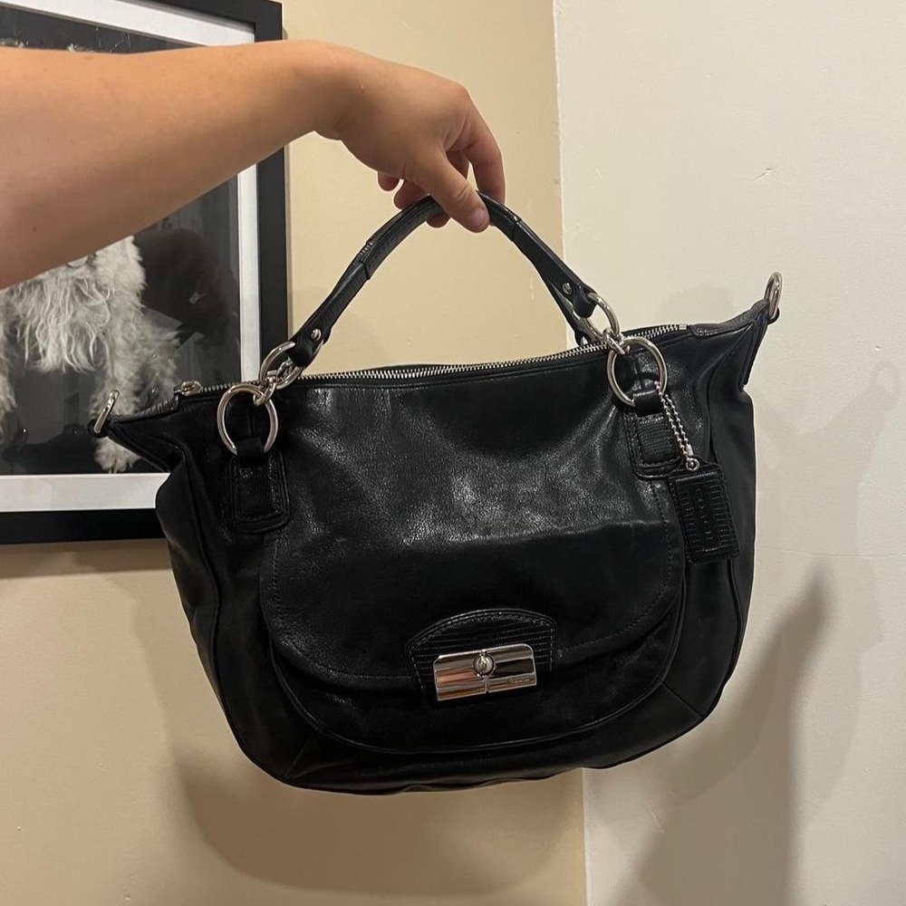 Y2K 2000s black patent leather Coach Kristin Slouchy Hobo Shoulder Bag / Handbag
